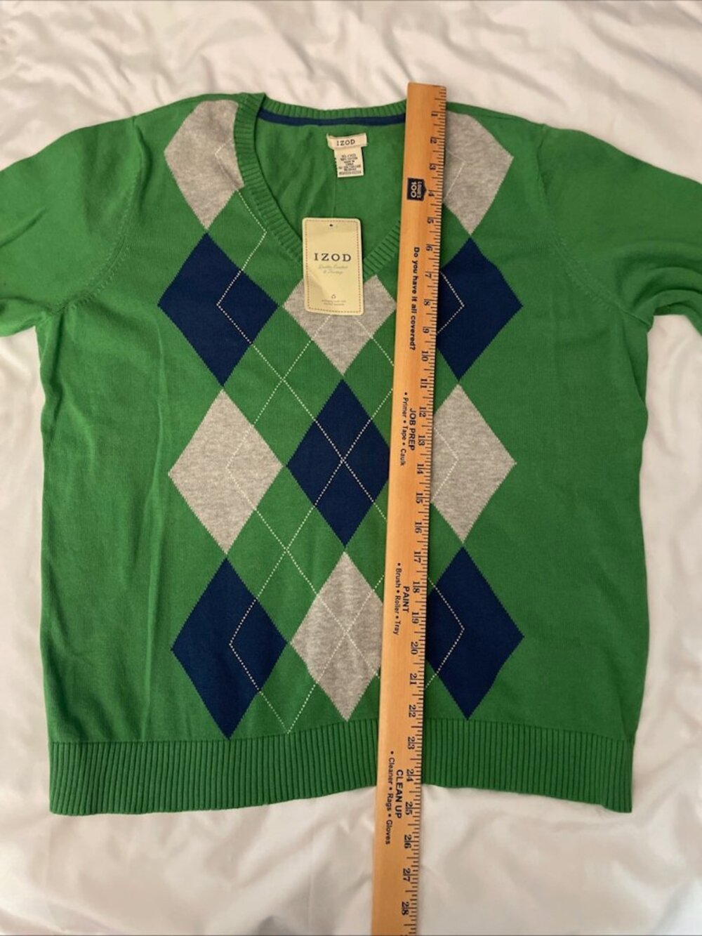 NWT IZOD Women's V-Neck Argyle Sweater Size XL 100% Cotton - Picture 5 of 8